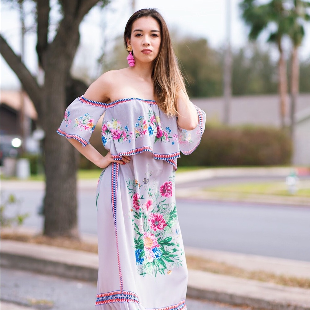 Floral print off shoulder floral dress